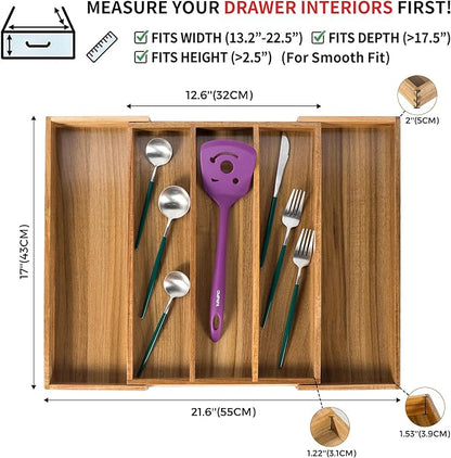 Utoplike Acacia Kitchen Drawer Organizer Expandable, Large Utensils and Cutlery Tray, Adjustable Silverware Divider for Knives Flatware