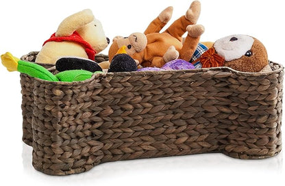 Casafield Dog Bone Shaped Storage Basket - Espresso, Large Woven Water Hyacinth Pet Toy Organizer Bin