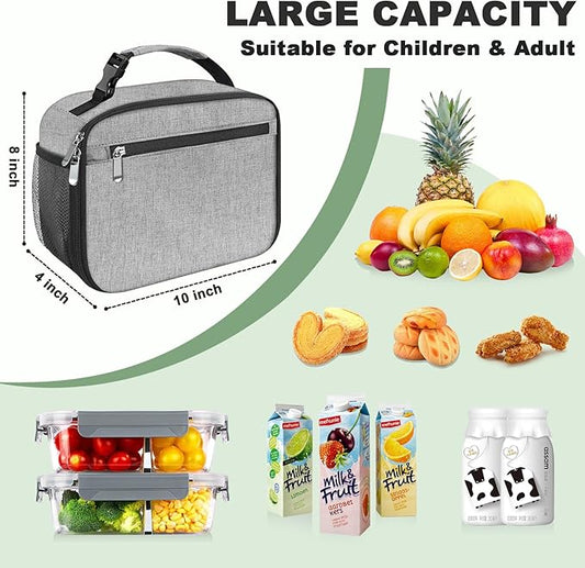 Kids Lunch Box for Boys Girls Lunch Bag Insulated Durable Lunchbox Children Lunch Tote Bag for School Grey