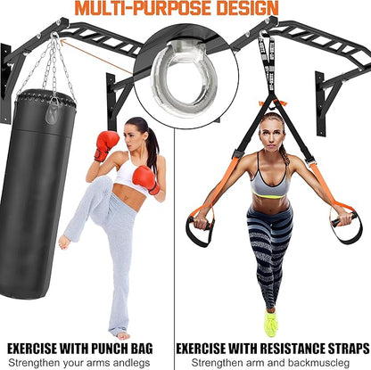 Upgrade Pull Up Bar Wall Mounted,Heavy Duty Multi Grip Chin Up Bar for Strength Training, 600 lbs Capacity, Durable Steel Construction, Perfect for Home and Garage Workouts