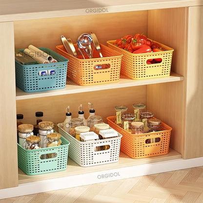 Plastic Storage Basket with Lids 10 Pack Stackable Colorful Storage Bins Containers with Lid, Decorative Storage Boxes for Organizing Shelves, Drawers, Playroom, Classroom, Office, Closet