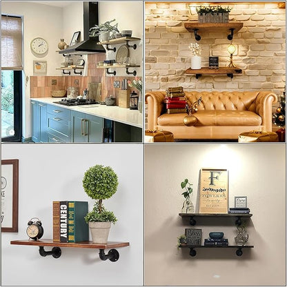 Industrial L Pipe Shelf Brackets for 8-16 in Depth Wood Heavy-Duty 3/4" Iron,Wall Mount Floating Shelf Bracket L Metal Pipe Shelving Brackets for Wood-Black DIY Pipe Shelves(7.5*3.1 Inch 4 Pack)