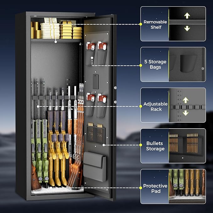 INTERGREAT Gun safes,Large Rifle Safe,Gun Safes for Home Rifle and Pistols, Long Gun Safe for Rifle Shotgun for Home,Quick Access Rifle Safes,Adjustable Gun Racks, Easy Assemble(8-12 Guns)