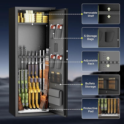 INTERGREAT Gun safes,Large Rifle Safe,Gun Safes for Home Rifle and Pistols, Long Gun Safe for Rifle Shotgun for Home,Quick Access Rifle Safes,Adjustable Gun Racks, Easy Assemble(8-12 Guns)