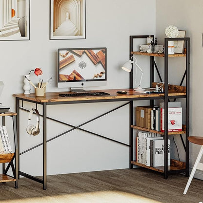 IRONCK Computer Desk 47" with Power Outlet and Storage Shelves, Study Writing Table with USB Ports Charging Station, PC Desk Workstation for Home Office, Rustic Brown