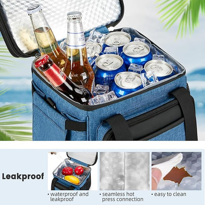 Insulated Lunch Bag & Lunch Box for Men - Double Deck Reusable Lunch Bag for Women Tote Cooler Bag Leakproof Soft Expandable - Extra Large Lunchbox for Work/Adult/Picnic/Outdoor (Blue，22L)