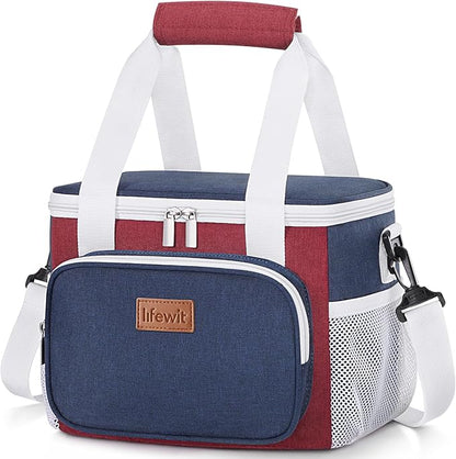 Lifewit Medium Lunch Bag Insulated Lunch Box Soft Cooler Cooling Tote for Adult Men Women, White and Red and Blue 12-Can (9L)