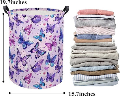 HIYAGON Butterfly Baby Laundry Basket & Toy Storage Bin, Purple Butterfly