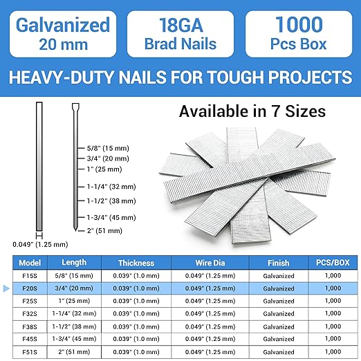 meite 18 Gauge Brad Nails, 3/4 Inch 18GA Brad Nails Galvanized Small Finishing Nail Gun Nails for Pneumatic, Electric Brad Nailer Gun (1,000 Counts)