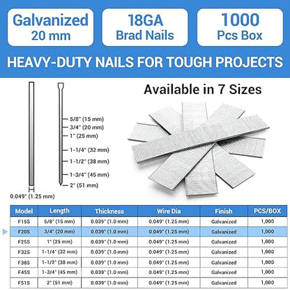 meite 18 Gauge Brad Nails, 3/4 Inch 18GA Brad Nails Galvanized Small Finishing Nail Gun Nails for Pneumatic, Electric Brad Nailer Gun (1,000 Counts)