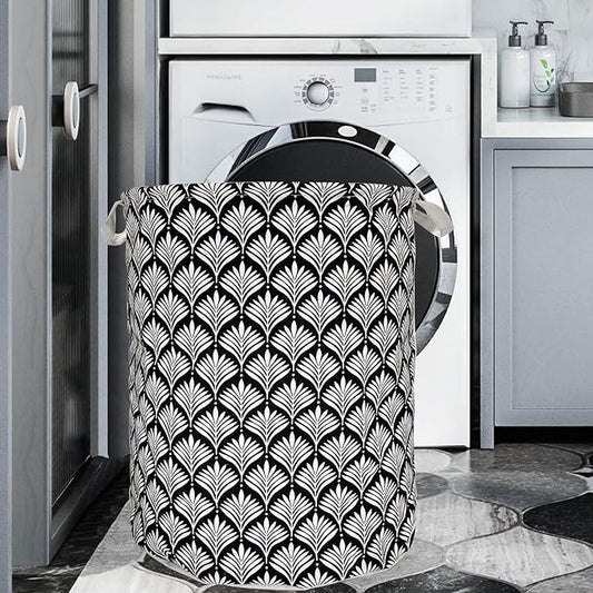 Merdes 19.7’’ Waterproof Foldable Laundry Hamper, Dirty Clothes Laundry Basket, Linen Bin Storage Organizer for Toy Collection (White leaf)