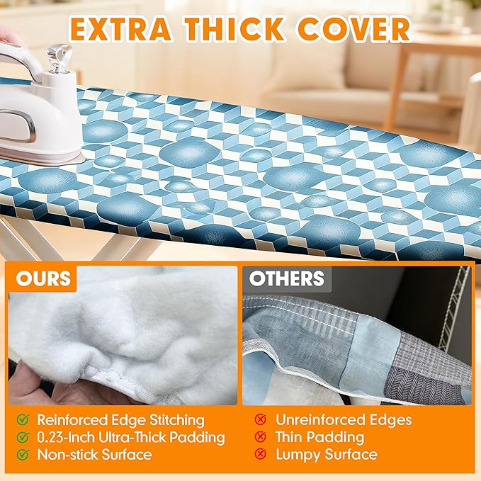 Ironing Board Cover and Pad, 18x49 Extra Wide Thick Iron Padding, Scorch & Stain Resistant Ironing Board Cover, Heavy Duty Iron Board Padded with Adjustable Fasteners Durable Elastic Edge,Aqua Blue
