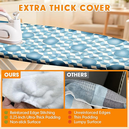 Ironing Board Cover and Pad, 18x49 Extra Wide Thick Iron Padding, Scorch & Stain Resistant Ironing Board Cover, Heavy Duty Iron Board Padded with Adjustable Fasteners Durable Elastic Edge,Aqua Blue