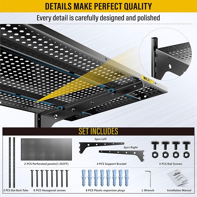 2 Tier 1.3x3ft Garage Shelving Wall Mounted, 15.6x36inch per Shelf Height Cassette Adjustable Floating Shelves(Black)