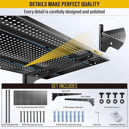 2 Tier 1.3x3ft Garage Shelving Wall Mounted, 15.6x36inch per Shelf Height Cassette Adjustable Floating Shelves(Black)