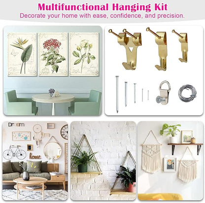 Picture Hanging Kit, 315pcs Hanging Hardware with Hooks, Wire, Nails, D Ring, Wall Hanging Kit with Hangers, Magnetic Level and Small Pink Claw Hammer, nails for hanging pictures for Home Decor