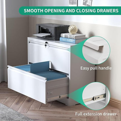 2 Drawer Lateral File Cabinets Office Metal Filing Cabinet Steel Storage Cabinet with Lock Wide Horizontal Filing Cabinets for Hanging Files Legal/Letter/A4 Size Assembly Required