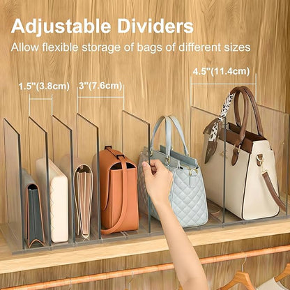 Bag & Purse Organizer for Closet: Adjustable Clear Handbag Storage Shelf - Plastic Clutch Dividers for Closet Organizers and Storage - Keep Carteras & Pocketbook Upright 3 Pack - 11Dividers