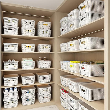 Plastic Storage Basket with Lids 10 Pack Stackable Storage Bins Containers with Lid, Decorative Storage Boxes for Organizing Shelves, Drawers, Playroom, Classroom, Office, Closet, White