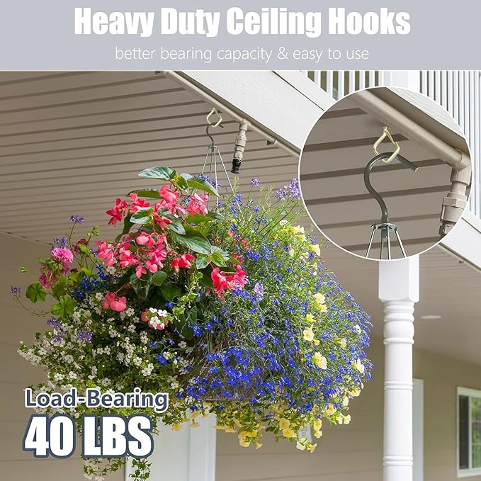 50 PCS Gold Eye Screw Hooks for Hanging Heavy Duty with Safety Buckle.Metal Ceiling Hooks for Hanging Plants Cup Wind Chime Bird Feeders Patio Lights at Indoor&Outdoor