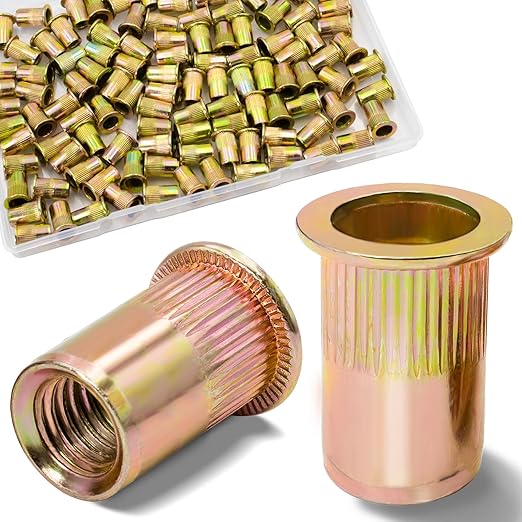 115Pcs M6 Rivet Nuts, Metric Zinc Plated Finish Carbon Steel Flat Head Threaded Insert Nutsert Kit