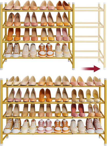 Tajsoon Expandable Shoe Rack for Closet 4 Tier, 29“-41“Adjustable & Stackable Shoe Shelf Storage, Metal Shoe Rack Organizer for Front Door Entrance, Closet, Garage, Entryway, Gold