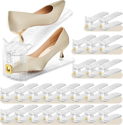 30 Pack Shoe Slots Organizer for Closet, Adjustable Shoe Stackers for a Pair of Shoes Shoe Rack Storage Shoe Space Saver 50% Shoe Shelf Display Holder for Closet