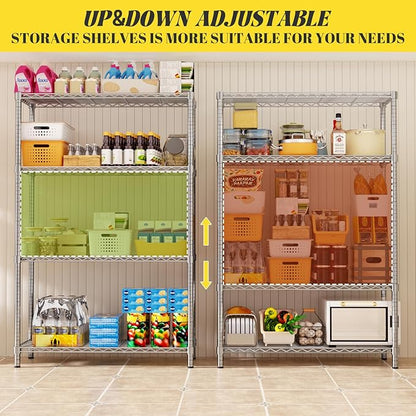 Storage Shelves Heavy Duty, 36" L x 14" W x 54" H Garage Wire Shelving Unit Loads 1400LBS, 4-Tier Adjustable Metal Industrial Utility Shelf Rack for Kitchen, Laundry Room, Pantry, Warehouse, Basement