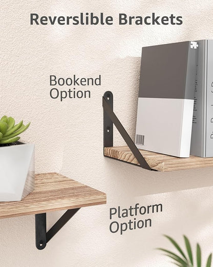 Wall Shelves 7.3" Deep Set of 2, Solid Paulownia Wood Wider Longer Sturdy Easy to Install Wall Mounted Bookshelves Storage Shelves Bathroom Home Office Laundry Room Bedroom Organizer