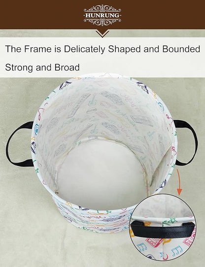 HUNRUNG Laundry Hamper,Large Canvas Fabric Lightweight Storage Basket Toy Organizer Dirty Clothes Collapsible Waterproof for College Dorms（Round-Musical instrument）