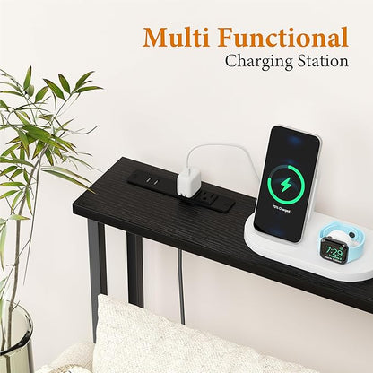GRLEAF 39" Narrow Console Sofa Table with Built-in Power Strip (2 AC Outlets & 2 USB Ports) – 4.9ft Power Cord, Metal Frame, Easy Assembly, Ideal for Behind Couch, Hallway, and Home Office | Black