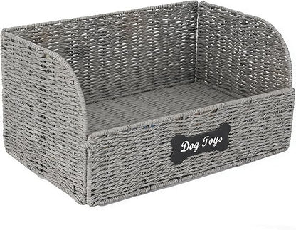 Pet Dog Toy Storage Basket,Collapsible Woven Paper Rope for Dog Cat Toys,Trapezoid Dog Toy Bin,Dog Storage Organizer with Wire Frame,Ideal for Living Room,Playroom(Black)