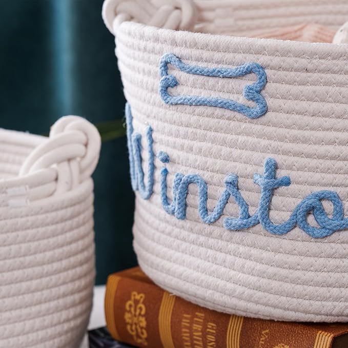Personalized Dog Toy Basket with Pet Name, Puppy Toy Storage Organizer Custom Cotton Rope Basket Gift for Pet Dog or Cat (Pet Basket)