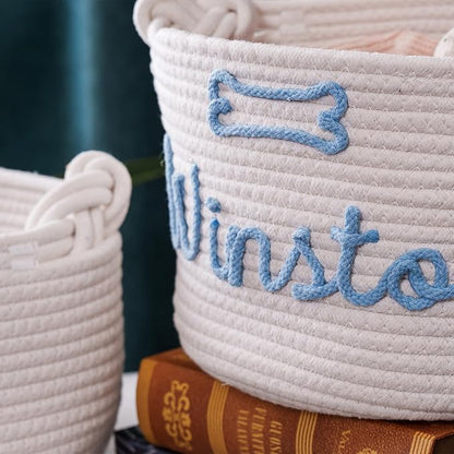 Personalized Dog Toy Basket with Pet Name, Puppy Toy Storage Organizer Custom Cotton Rope Basket Gift for Pet Dog or Cat (Pet Basket)