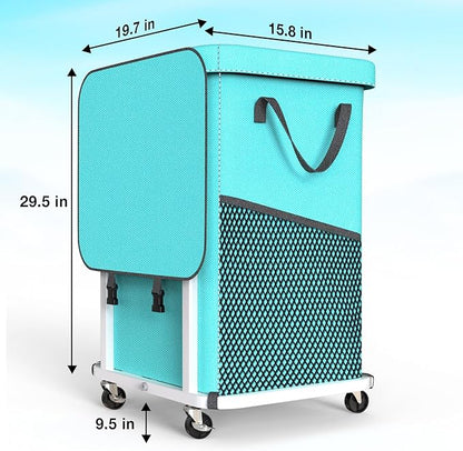 40 Gal(150L) High Grade Large Laundry Basket with Wheels, Rolling Laundry Hamper, Laundry Cart with Metal Frame and Removable Bag Design, Suitable for Laundry Room, Bedroom (Blue, 150L)