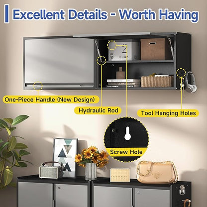 Metal Garage Wall Cabinet,Float Tool Cabinets with Up-Flip Door,Wall Mounted Metal Steel Cabinet for Garage/Home Office/RV/Ware House（19.7" H）