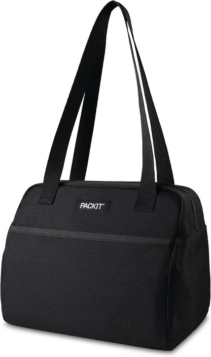 PackIt® Freezable Hampton Lunch Bag, Black, Built with EcoFreeze® Technology, Collapsible, Reusable, Zip Closure with Front Pocket and Shoulder Straps, Designed for Fresh Office Lunches