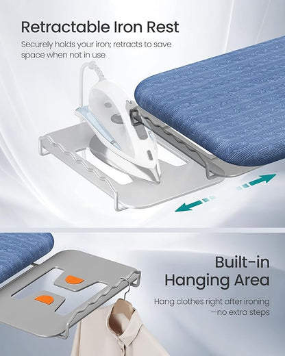 SONGMICS Ironing Board, Retractable Iron Rest, Foldable Iron Board, 43 x 13 Inches, Space-Saving, Height Adjustable, Padded with Cover, Hook, Midnight Blue ULLB003QP03S