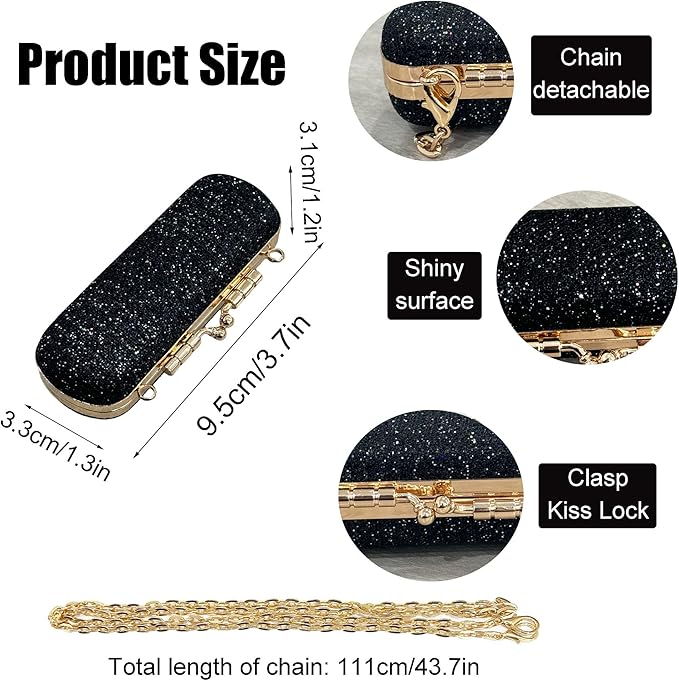 MIAO JIN Mini Crystal Lipstick Case Bling Rhinestone Cosmetic Storage bag with Metal chain Lipstick Storage Holder Makeup jewelry case（Black）