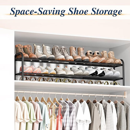ENJOYBASICS Expandable Shoe Rack, 46.5'' Wide - 12 Pairs Adjustable Shoe Organizer Shelf for Closet, 2-Tier Black Metal Free Standing Shoe Rack Storage for Small Space, Entryway