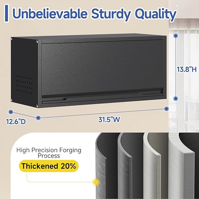 Metal Garage Wall Cabinet,Float Tool Cabinets with Up-Flip Door,Wall Mounted Metal Steel Cabinet for Garage/Home Office/RV/Ware House（Black/13.8" H）