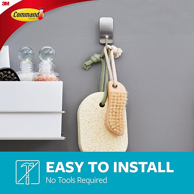 Command BATH33-SN-ES Bath Hooks, Satin Nickel, 4 Count