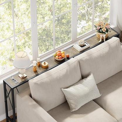 70" Sofa Tables Narrow Long, Behind Couch Table with Oulets & USB Ports, Industrial Long Skinny Stand for Entryway,Hallway, Living Room, Bedroom 7.9" D x 70" W x 30.3" H