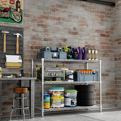Storage Shelves Heavy Duty, 45" W x 20" D x 47" H Garage Wire Shelving Unit Loads 1200LBS, 3-Tier Adjustable Metal Industrial Utility Shelf Rack for Kitchen, Laundry Room, Pantry, Warehouse, Basement
