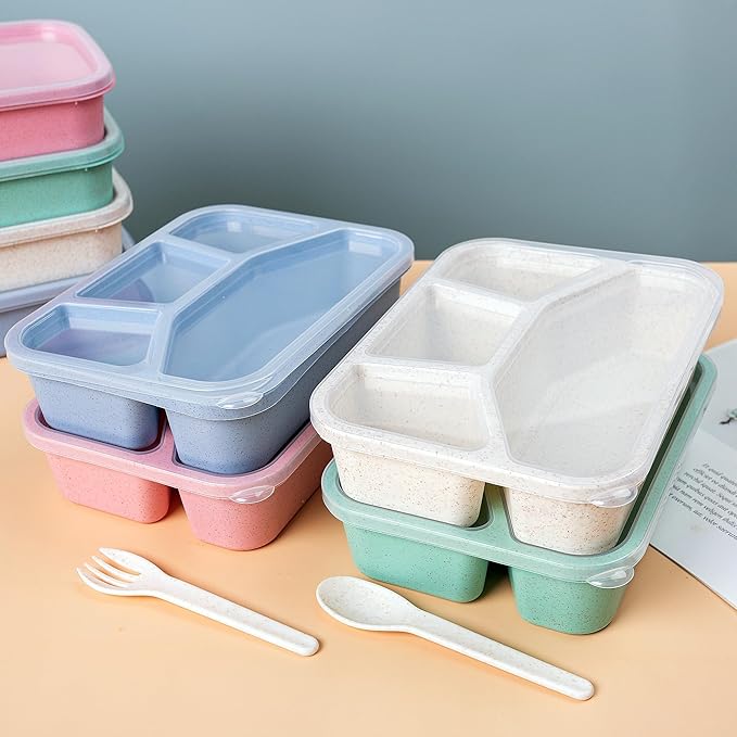 Lunchable Container - 4 Pack Bento Lunch Box, 4-Compartment Snackle Box Container for School Work Travel, Bento Box for Kids, Microwave Dishwasher Safe Bento Box Adult