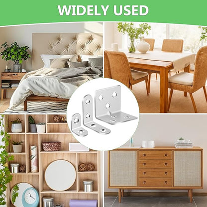 25Pcs Silver L Brackets for Shelves, 3 Sizes Angle Corner Braces Metal L Bracket Heavy Duty for Wood, Sturdy and Rustproof for Repairing Furniture with 82Pcs Screws Mounting Bracket Easily