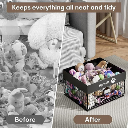 Dog Toy Basket - Metal Large Dog Toy Box for Small Dog - Dog Toy Storage Bin for Pet - Personalized Large Dog Toy Basket for Puppy and Pet- Dog Toy Organizer Holder Boxes for Living Room