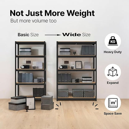 HOMEDANT House 5 Tier Heavy Duty Garage Shelving Adjustable Metal Rack Storage Shelves Standing Shelf Unit Organizers Pantry Closet Office (2, Black, 48.1" W x 16.5" D)