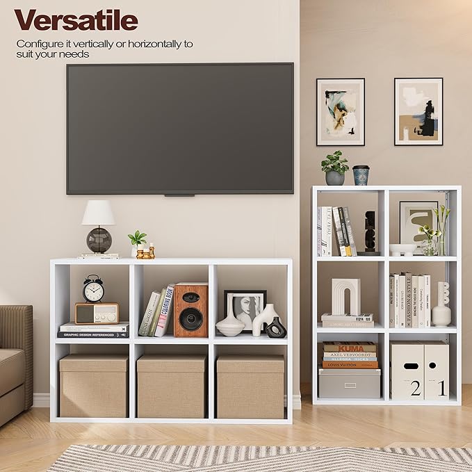 6-Cube Storage Organizer, Modern Cube Shelf, 3 Tier Bookshelf Storage Unit, Open Cubicle Bookcase for Living Room, Bathroom, Entrance Hall, Entryway