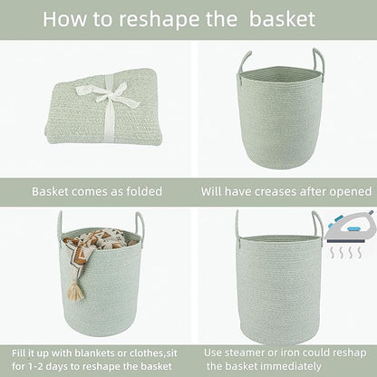 Cotton Rope Laundry Basket Hamper for Clothes Woven Storage Basket for Living Room Bedroom Boho Tall Rope Baskets for Blanket Toys Pillow Towels Baby Nursery Hamper Bin green Large